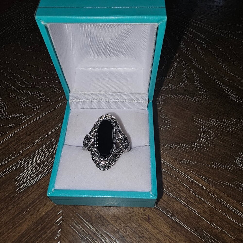 Black Onyx and Marcasite - .925 Silver ring